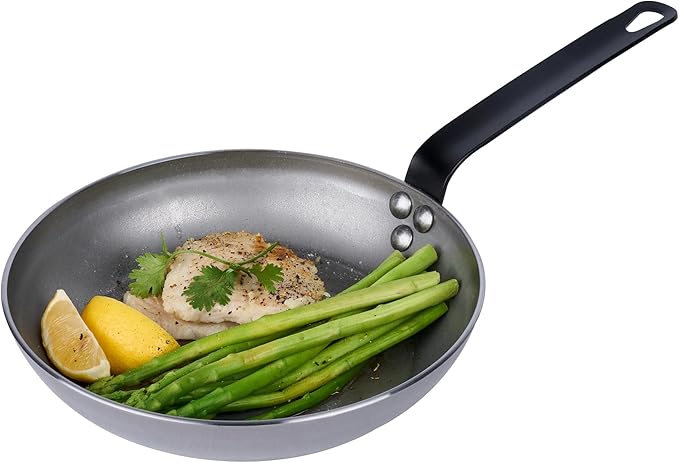 Restaurantware Fry Pan 1 Pack of 9.4 Inches Carbon Steel Non-Stick Searing Pan With Ergonomic Handle Silver For Sauteing and Omelets