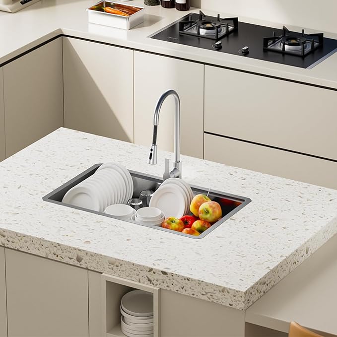 32 inch Undermount Handmade Workstation 18 Gauge Single Bowl Stainless Steel Kitchen Sink with Accessories
