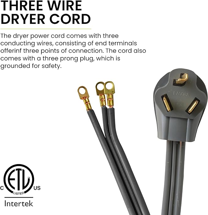 GoGreen Power GG-27106 6’ 3-Wire Dryer Cord, 30 Amps, 6 Ft