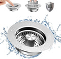 NinjaTiger Kitchen Sink Drain Strainer - Stainless Steel Sink Stopper 3-in-1 Pop-Up Sink Strainer with Anti-Clogging Basket Odor Filter Sink Drain Cover Plug for US Standard 3-1/2'' | Silver-1 Pack