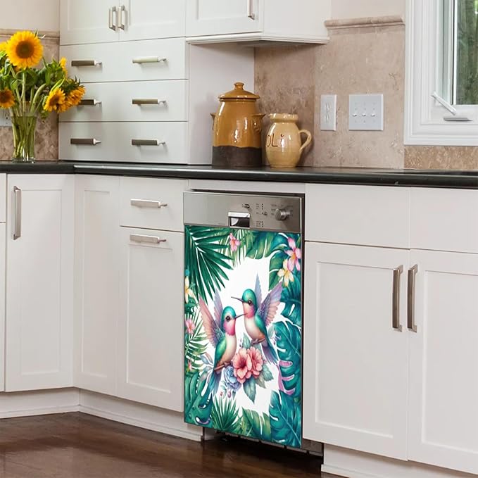 Summer Palm Leaf Bird Dishwasher Magnet Cover for The Front Dishwasher Door Cover Panel Decals Magnetic Refrigerator Cover for Kitchen Farmhouse Home Decor 23 X 26 in