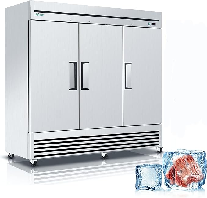81"Commercial Freezer, 72 Cu.Ft Triple-Door Stainless Steel Reach-In Freezer, -8~0℉, Air Cooling, 9 Shelves, R290