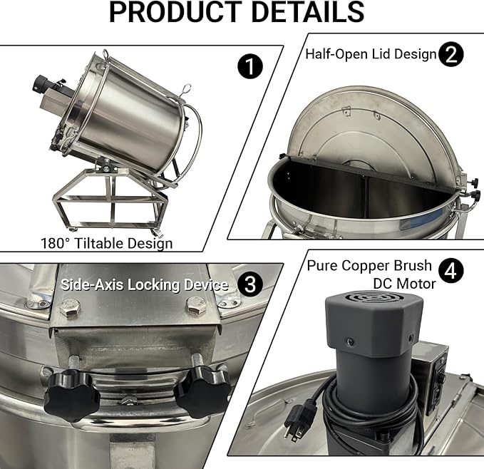 270L Commercial Mixing Kettle Electric Stirrer & Natural Gas Heating for Soup/Sauce/Stew/Porridge/Hot Pot Base Automatic Food Mixer 500W SUS304 Stainless Steel Adjustable Stirring 110V