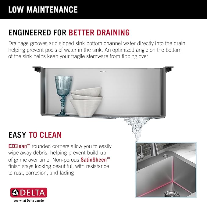 DELTA FAUCET Delta Marca 25 Inch Drop-In Undermount Stainless Steel Single Bowl Kitchen Sink with Accessories
