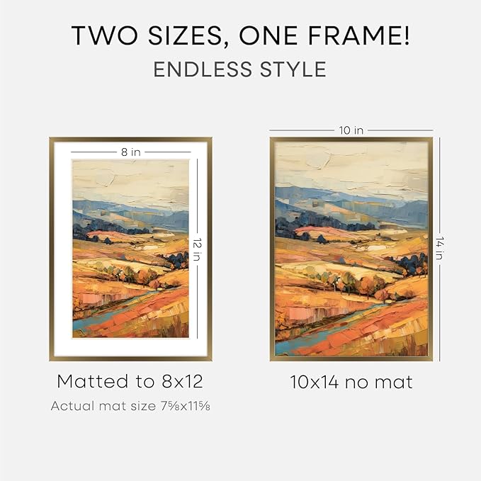 Homeforia 10x14 Bronze Picture Frame, High End Metal 10x14 Brass Frame with Mat 8x12, 10 x 14 Poster Frames Matted to 8 x 12 inch Photo, 10 by 14 Bronze Thin Frames, Tempered Glass, Wall Kit, Set of 3