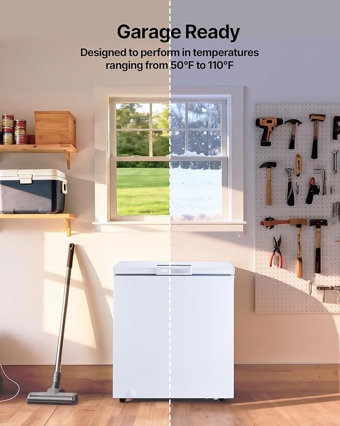 VEVOR Chest Freezer, 5 Cu.ft Compact Deep Freezer, Free Standing Top Open Door Chest Freezers with 2 Removable Baskets & Adjustable Thermostat - Energy Saving, Low Noise & Garage Ready, White