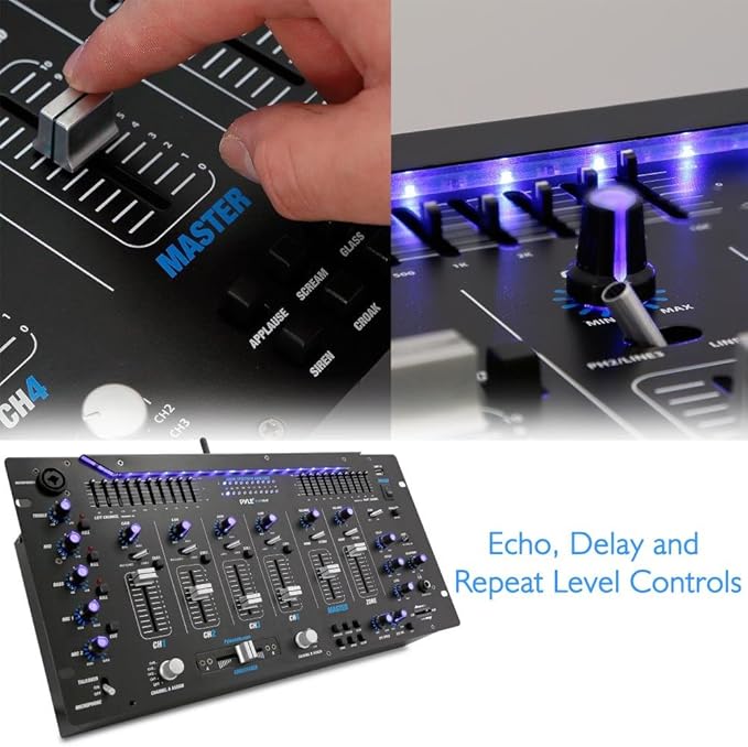 Pyle 6 Channel Mixer DJ Controller with Bluetooth, Professional Sound Digital Mixing System with LED Illumination, Slider Controls, Speed Control, 10 Band Equalizer 5U Rack Mount System - PYD1964B.5