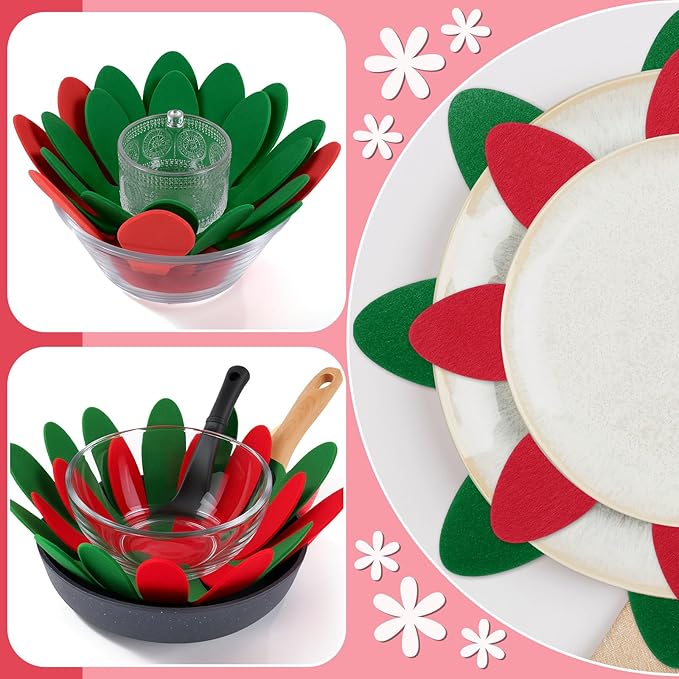 Queekay 12 Pcs Felt Pot and Pan Protectors 12/14/16 Inch Larger Thicker Pan Protector Pads, Colorful Pot Separators for Stacking Cookware Organizing Protecting (Red Green·)