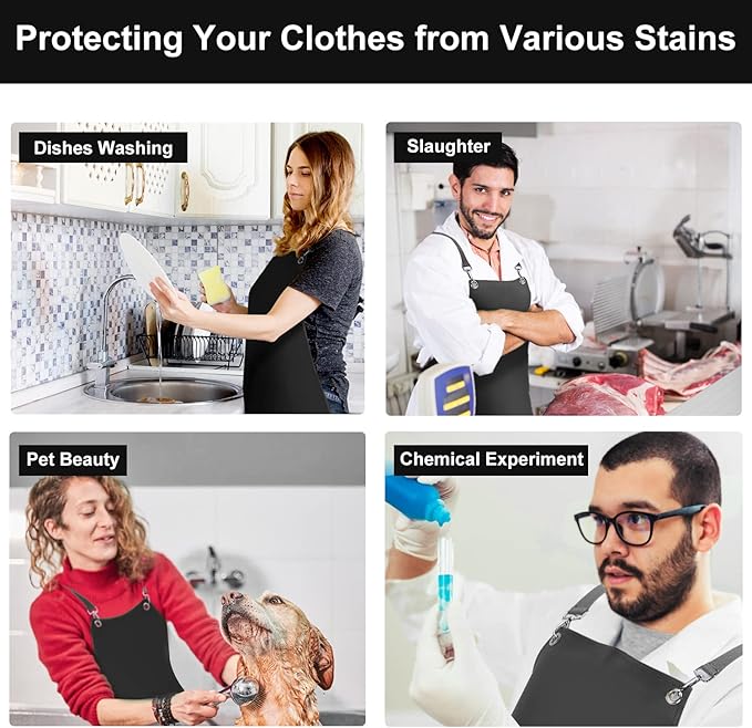 Waterproof Rubber Apron, 43" Anti-Tear Heavy Duty Vinyl Adjustable Thicker Cross Back Dishwasher Apron for Restaurant Dishwashing, Butcher, Lab Work, Dog Grooming Black