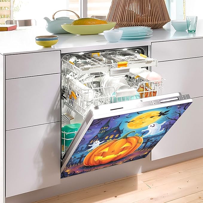Pumpkin Ghost Witch Halloween Dishwasher Magnet Cover Sticker Magnetic Refrigerator Panel Front Door Fridge Microwave Decal Decorative