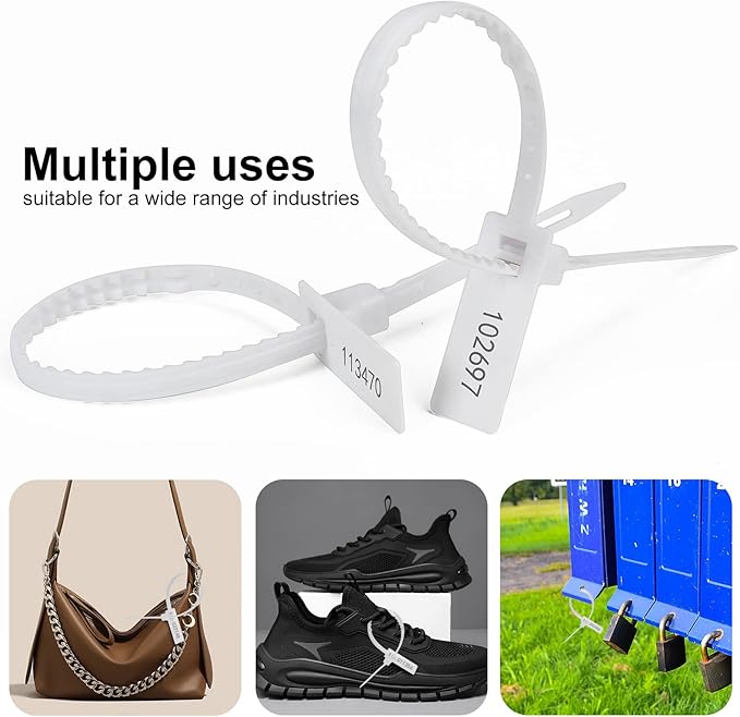 Heavy Duty Plastic Security Seal - Self Locking Tamper Evident Shipping Tags, Numbered Pull Tight Securing Straps for Truck Trailer, Length 337 mm 13.2" (White 1000 PCS)
