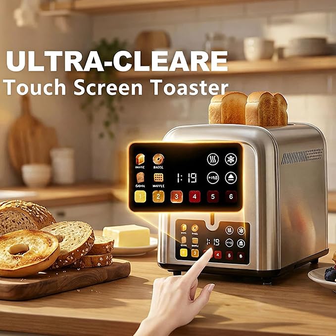 Touch Screen Toaster 2 Slice Retro Stainless Steel,Best Prime 2 Slice Toaster Wide Solt with 6 Shade Settings, Perfect for Waffles, Bagels and More 238TCB(Two slice)