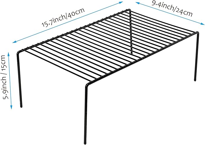 iPEGTOP Set of 6 Large (15.7 x 9.4 Inch) Kitchen Cupboard Organiser, Freezer Cabinet Storage Metal Shelf Wire Rack, Rustproof Steel Shelves for Fridge Pantries Countertops Utensils, Black