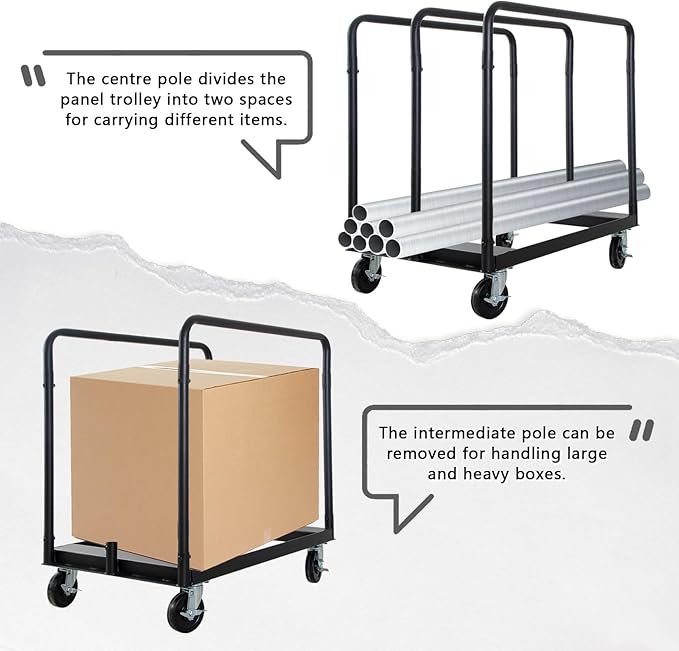 Steel Panel Truck,1500 LBS Panel Dollies Cart,Heavy Duty Drywall Sheet Cart for Lumber Furniture Warehouse Garage,with 4 Braking Casters