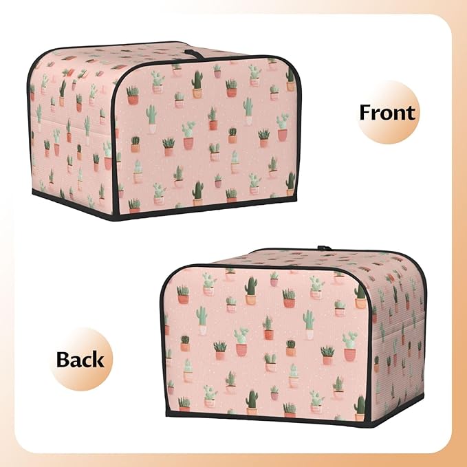 4 Slice Toaster Cover for Kitchen Cactus Pattern Pastel Waterproof and Dustproof Toaster Dust Cover with Side Pockets Decorative Universal Cover for Wide Slot Toasters and Small Appliances