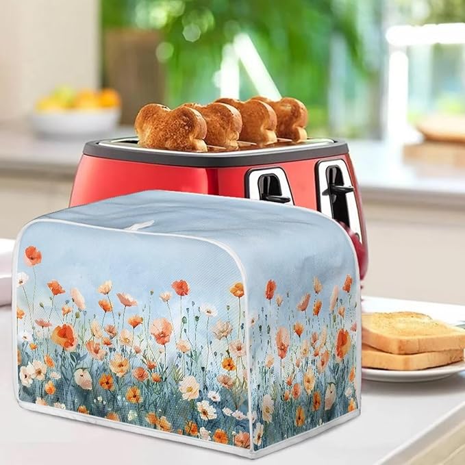 Blue Floral Bread Toaster Oven Dustproof Cover Heat-Resistant Universal Fits Most Standard 2 Slice Toasters Cloth with Fingerprint Protection