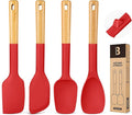 Silicone Spatula Spoon Set, Great for Mixing, Folding, Scraping, and Spreading, Sturdy BPA-Free Matte Silicone, Wooden Handle Rubber Spoonula for Nonstick Cookwares,4 Pack (RED)