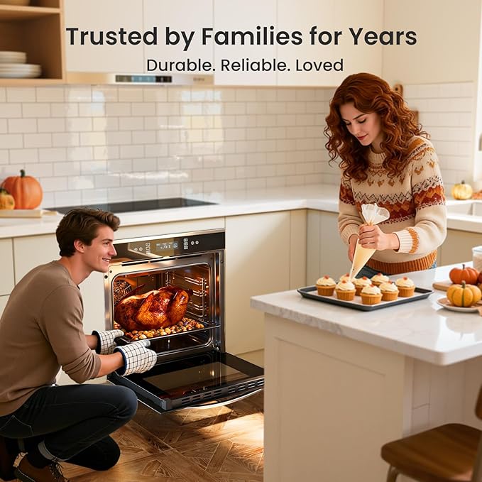 24 inch Electric Single Wall Oven, 2.83 Cu.Ft (80L) Wall Oven, Touch Control Built in Oven, 11 Cooking Functions with Safety Lock, 240V 3220W