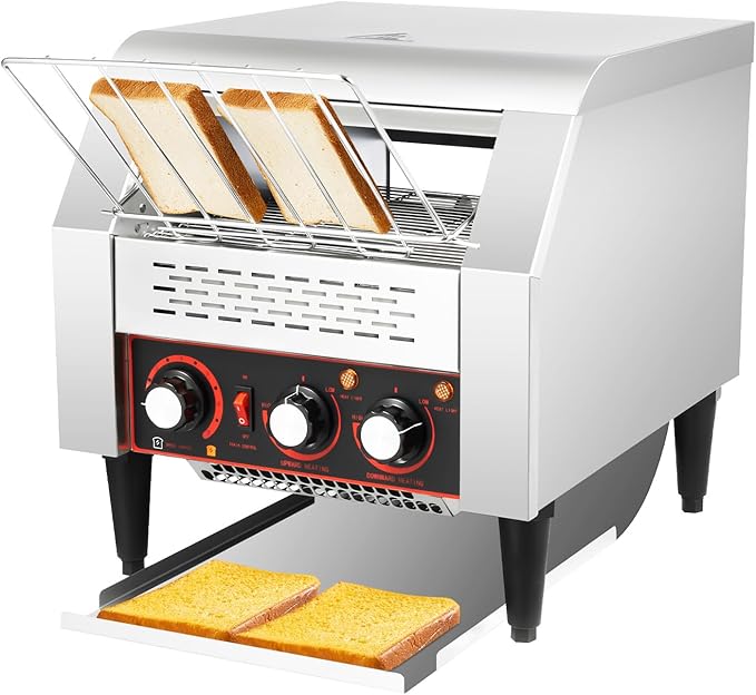 Commercial Conveyor Toaster-300 Slices/Hour, 2200W Stainless Steel Toasters with Double Heating Tubes & Adjustable Speed, Toaster Ovens Countertop for Raditional White Slices, Wheat Bagel Halves