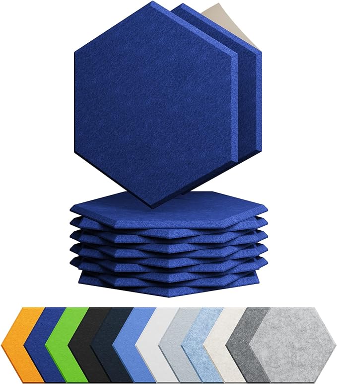 12 Pack Acoustic Panels Self Adhesive Sound Proof Foam, High Density Sound Acoustic Panel, 12X10.23X0.4 Inch Hexagon Panels in Home, Office, Reccording Room, Studio,and more(Telecom Blue)