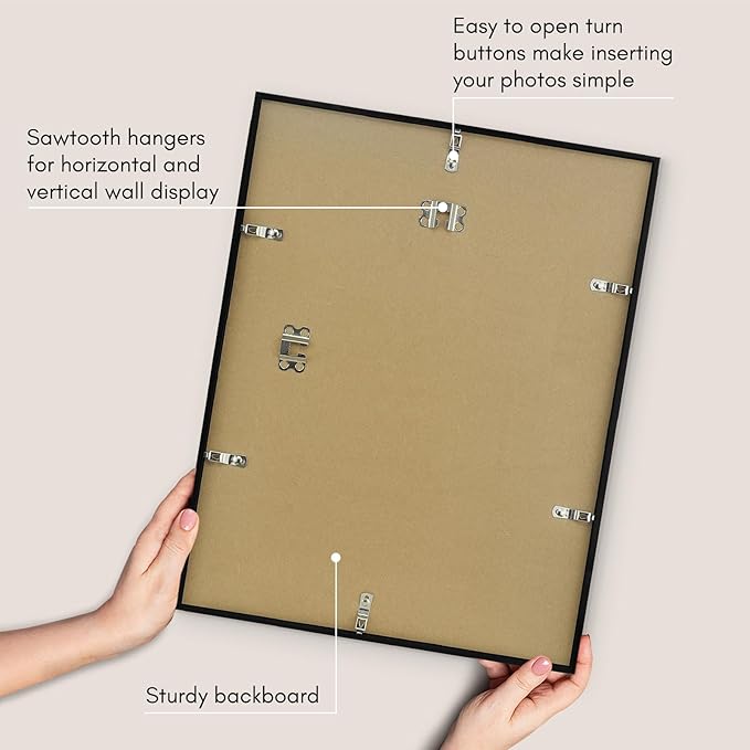 Americanflat 14x18 Picture Frame with Polished Plexiglass - Streamline Collection - Thin Border Picture Frame for Wall Display - Hanging Hardware Included - Black