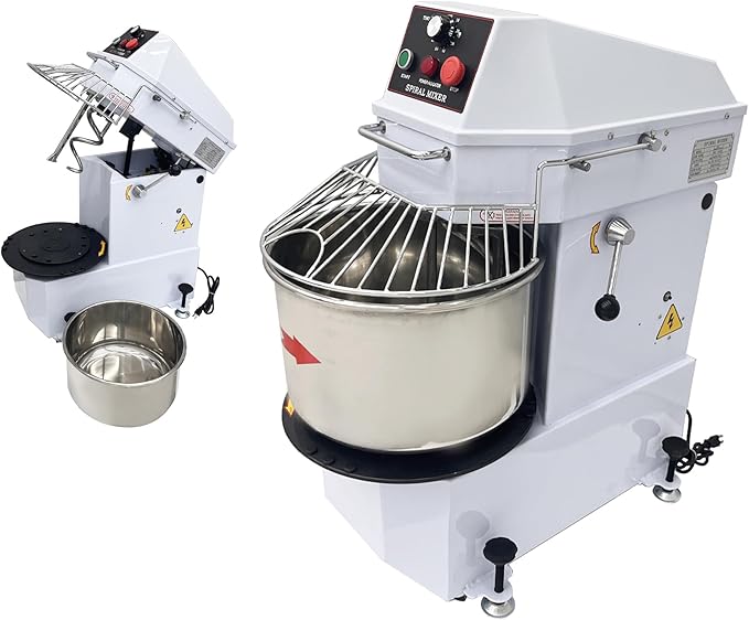110V 20QT Commercial Dough Mixing Machine Electric Food Flour Kneading Stand Mixer with Removable Detachable Bowl Double Action Spiral Mixer for Bakeries 20L