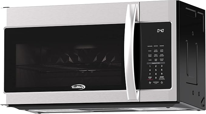 KoolMore 1.9 Cu. Ft. Over the Range Microwave Oven with Oven Lamp and 300CFM Recirculation Vent Hood Function, Auto Cook Menus, Reheat Function, 11 Power Levels, Timer, and Weight Defrost (KM-MOT-2SS)