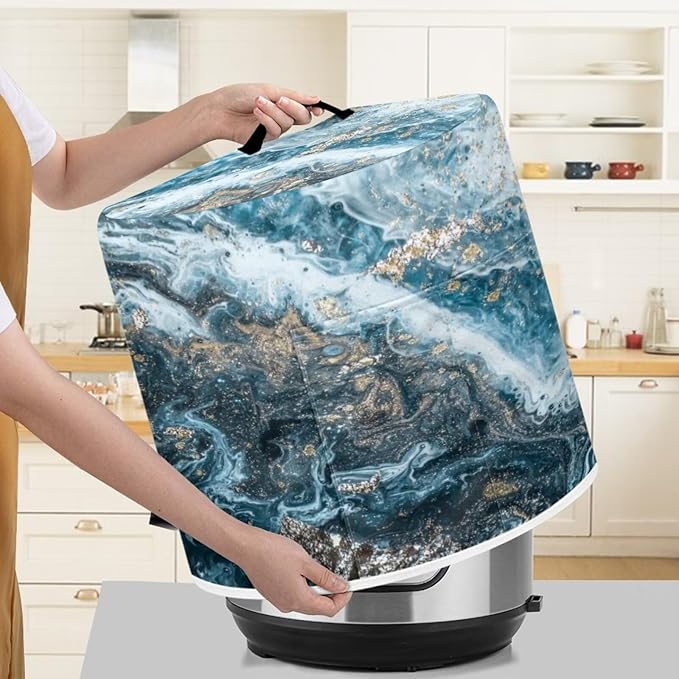 Flashideas Marble Print Pressure Cooker Cover for Women Insulated Rice Cooker Cover with Easy to Clean Lining Waterproof Dust Cover with Pockets for Instant Pot 6 Quart Appliance Cover