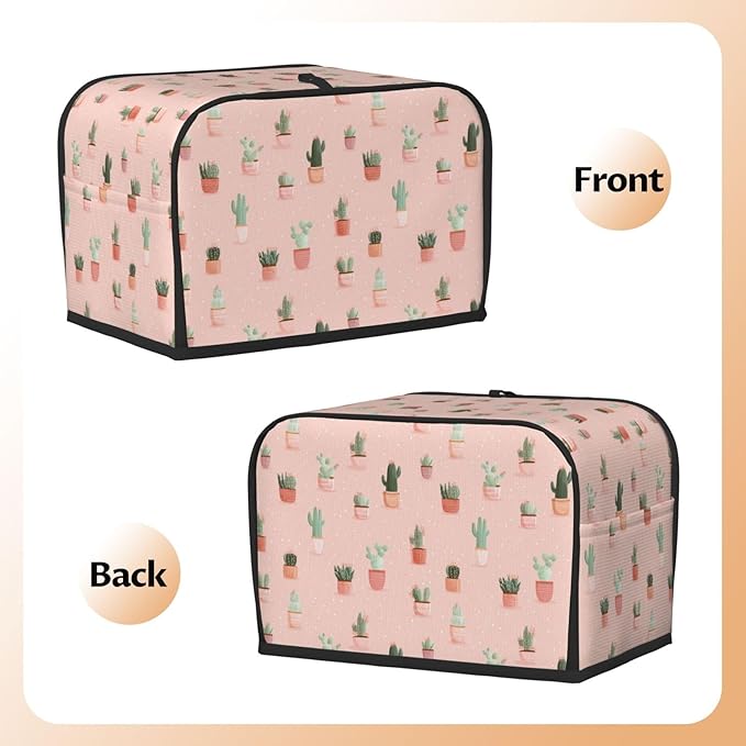 2 Slice Toaster Cover for Kitchen Cactus Pattern Pastel Waterproof and Dustproof Toaster Dust Cover with Side Pockets Decorative Universal Cover for Wide Slot Toasters and Small Appliances