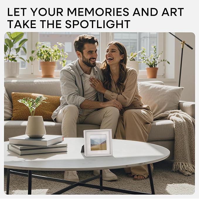 Homeforia 6x6 Picture Frame White, High End Metal 6 x 6 Square Photo Frames with Mat 4 by 4, 6x6 Poster Frame Matted to 4x4 inches Print, 6by6 Wall or Tabletop Frame, Tempered Glass, Wall Kit, Set of 2