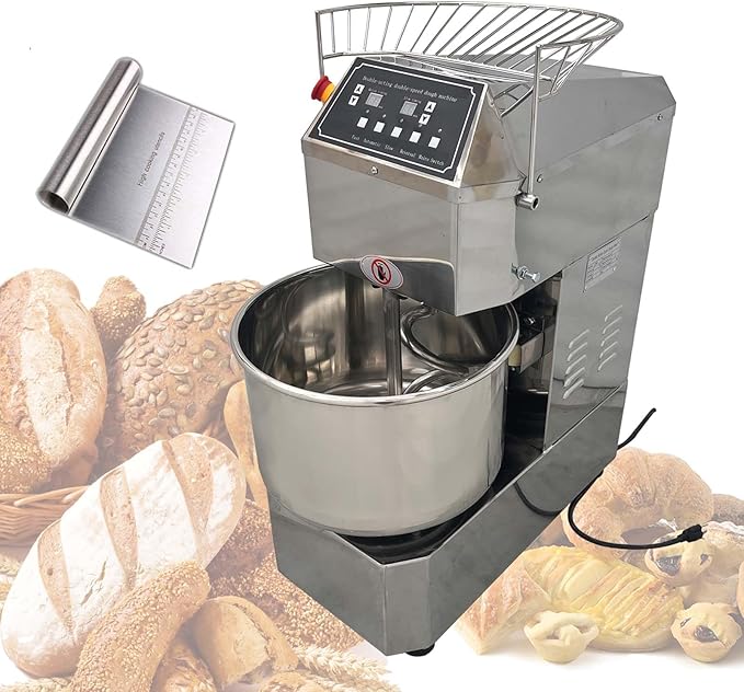 30QT Commercial Stand Dough Mixer Double Action Fast and Slow Speed Spiral Electric Flour Mixing Machine for Professional Bread Making Kneading Machine with Speed Time Control 30L 1500W