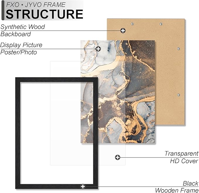 Engineered Wood 8x11 Picture Frame Set of 6, Black Frame for 8 x 11 Inch Picture Poster Photo, Light Weight 8 by 11 Frame with Wood-grain for Wall - 6 Pack/Black/8"x11"