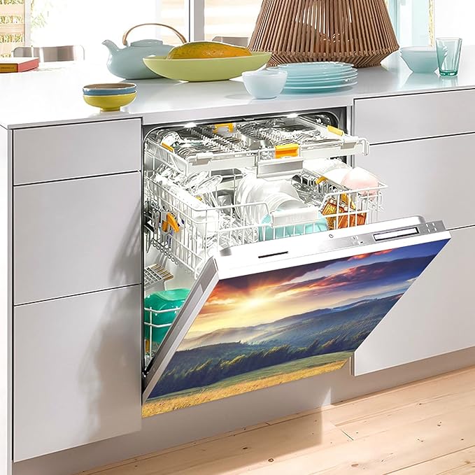 Dishwasher Cover Panel Mountains Sunset Landscape Dishwasher Magnet Cover Decorative Magnetic Refrigerator Sticker Decal Door Vinyl 23x26 in