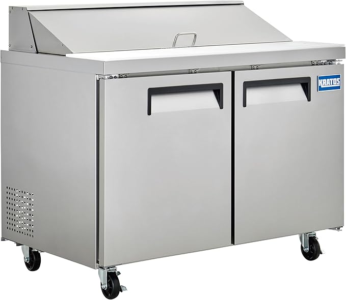 Kratos 69K-770 Commercial Refrigerated Sandwich/Salad Prep Table | Mobile 48" Wide Two Door Stainless Steel Prep Table | 12 Pan Capacity | Cutting Board Included | 115V | ETL Certified