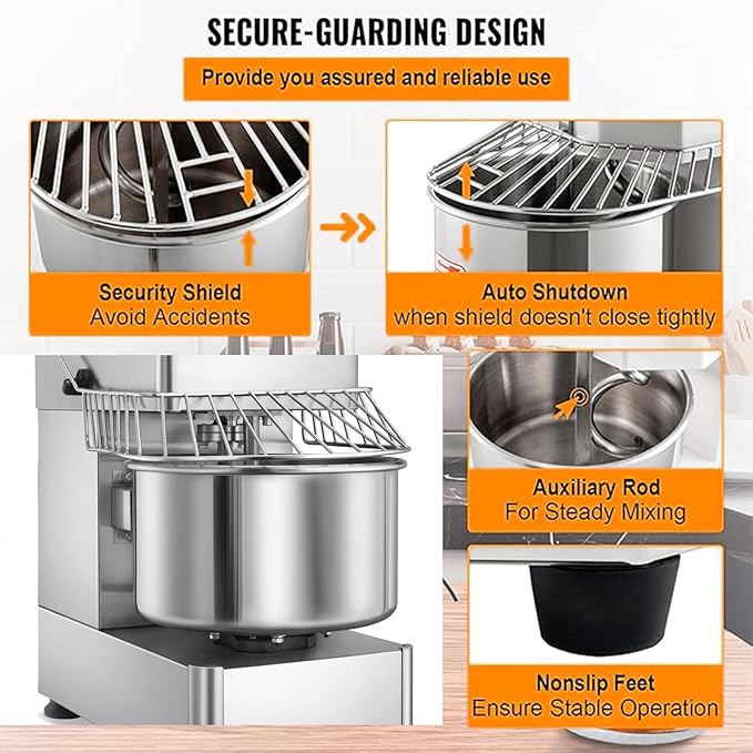 Commercial Dough Mixer Dual Rotating,31QT Two Speeds Mixing Dough Kneading Machine,Safety protection device & Timer Included,Electric Dough Kneading Machine for Restaurant Pizzeria