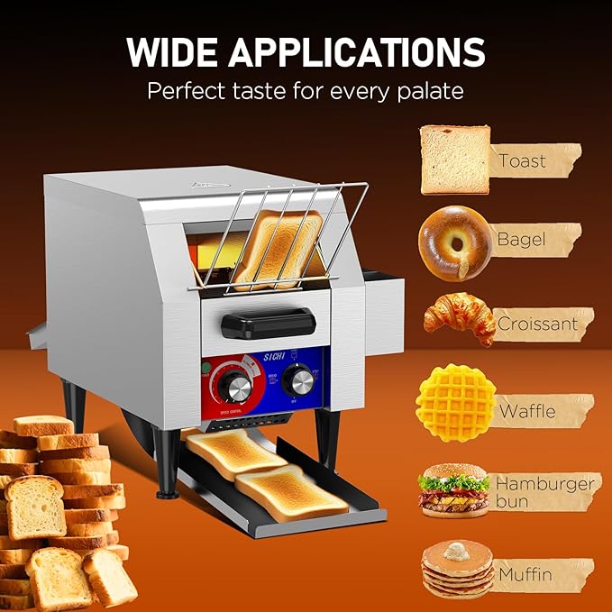 Commercial Conveyor Toaster w/ 1 Slice Wide Slot, 150 Slice/hour Commercial Toaster w/ 7.2’’ Wide and 3‘’ Opening, Industrial Kitchen Cooking bagel w/Stainless Steel and Heavy Duty