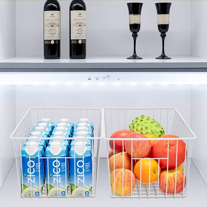 16inch Farmhouse Freezer Wire Baskets Organizer Storage Bins Large Organizer Baskets with Handles for Storage, Office, Kitchen, Pantry, Cabinet, Closets - Set of 6 (White 6)