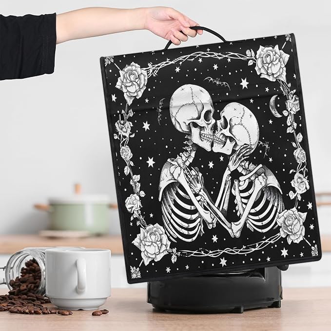 Kitchen Aid Mixer Cover Halloween Flower White Skull Stand Mixer Cover Compatible with 6-8 Quarts Stand Mixers, Dust Covers with Zipper Pocket Foldable Washable Kitchen Aid Organizer Bag