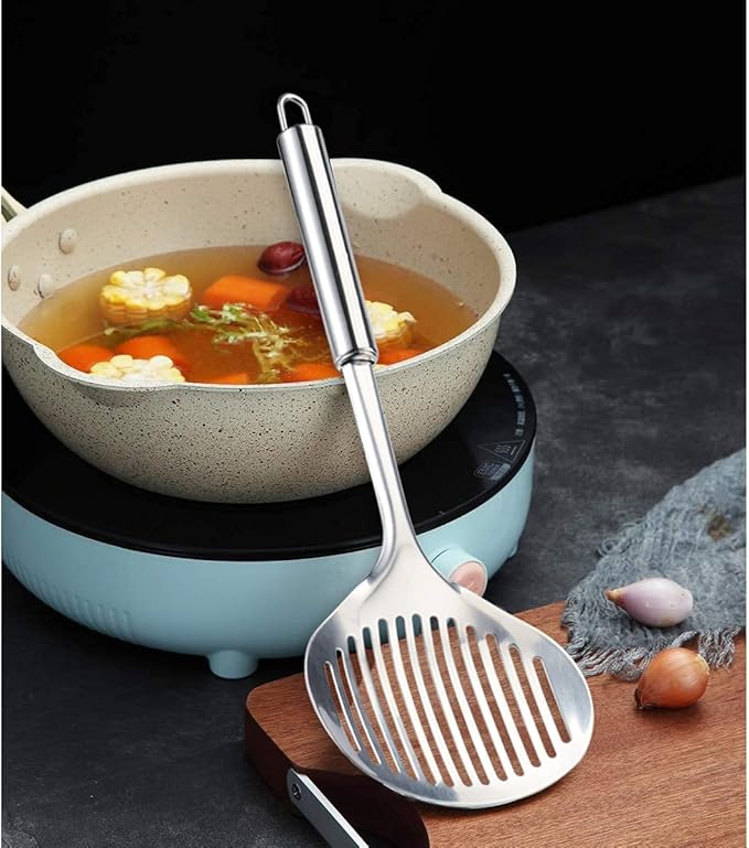 TENTA Kitchen Multi Kitchen Utensil Stainless Steel Cooking Skimmer Slotted Fish Turner Spatula Spoon Colander Drain Water Filter Spoon Hot Pot Scoop Comfortable Grip Design Strainer Ladle for Kitchen