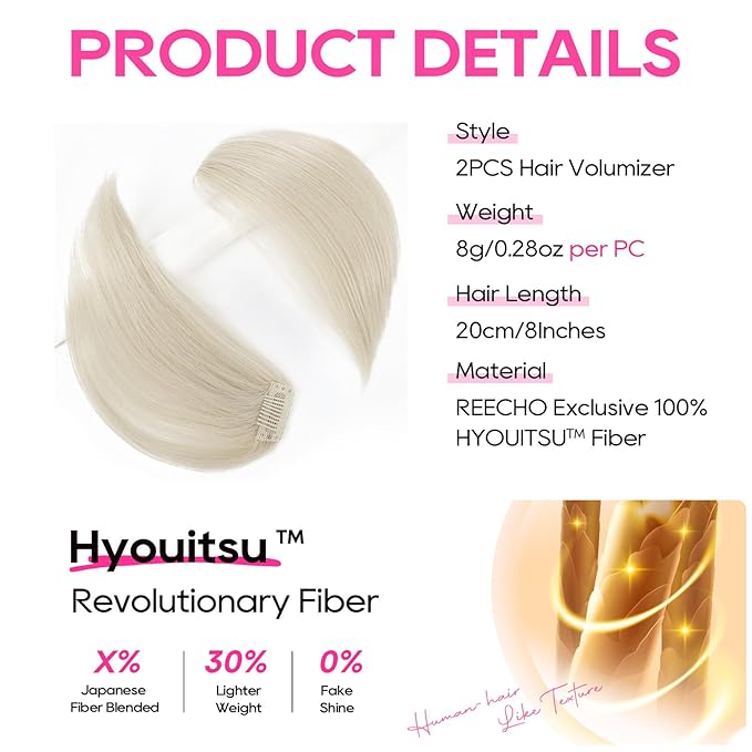 REECHO Clip in Hair Volumizer, Short Thick Clip in Hairpieces Adding Extra Hair Volume Extensions for Women with Thin Fine (Platinum Blonde, 8 Inch(Pack of 4))