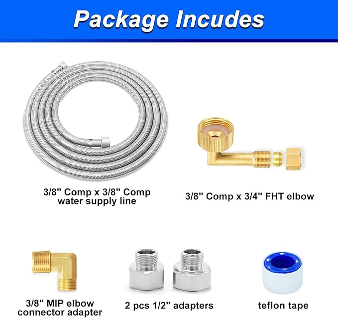 Dishwasher Installation Kit - 6 FT Stainless Steel Dishwasher Hose with 3/8" Compression Connections,Food Grade PEX Inner Tube Dishwasher Water Supply Line with Elbows,Adapters