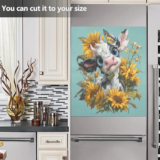 Fall Sunflower Cow Teal Dishwasher Magnet Cover Front Door Magnetic Dishwasher Cover Decorative Refrigerator Magnet Covers Appliances Stickers for Home Kitchen Decor, 23" x 26"