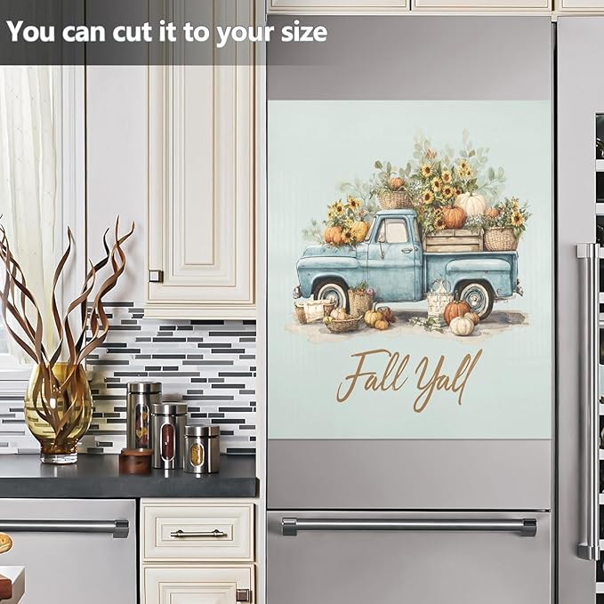 Fall Truck Teal Dishwasher Magnet Cover for Front Panel Magnetic Dishwasher Cover Decorative Refrigerator Magnet Covers Fridge Panel Decal for Home Decor, 23" x 26"