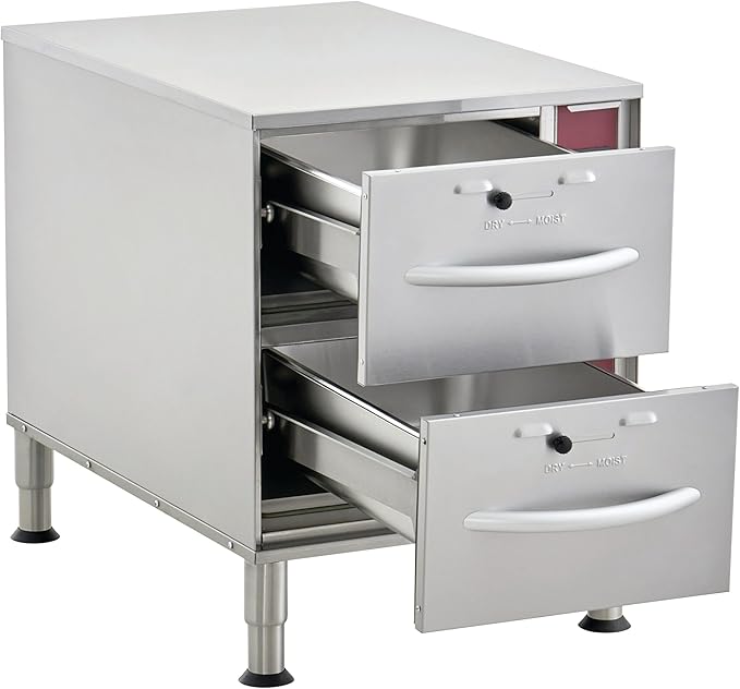 Kratos Commercial Electric Drawer Warmer, Stainless Steel Double Drawer Food Warmer for Restaurants and Hotels, Narrow Design, 120V, 900W