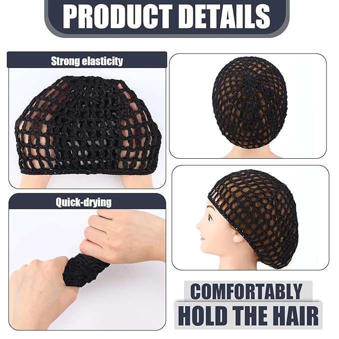 Geyoga 4 Pieces Mesh Crochet Hair Net Rayon Knit Snood Hat Thick Short Women Hairnet Snoods Cover Ornament for Sleeping (Royal Blue, Sky Blue, Rose Red,Pink)