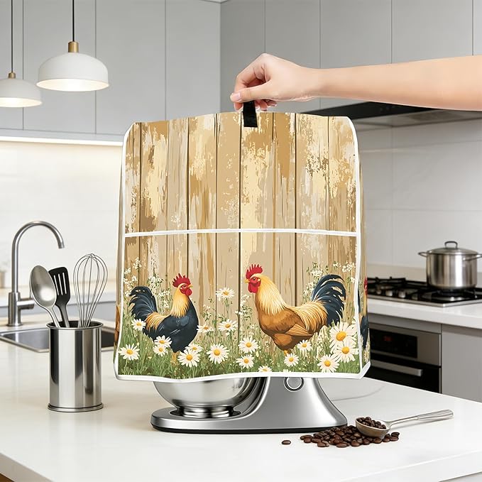 Stand mixer cover with handle and storage bag, reusable and washable, stylish retro floral design, keeps kitchen countertops clean and tidy (fits 6-8 quart mixers).