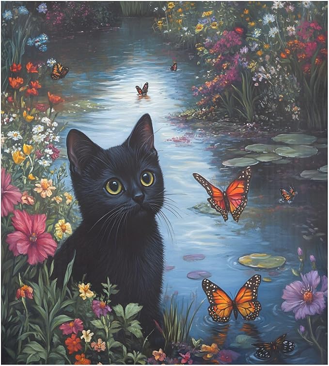 Dishwasher Magnet Cover, Black Cats Flowers Magnet Sticker Fridge Panel Decal for Home Kitchen Decor, 23x26in