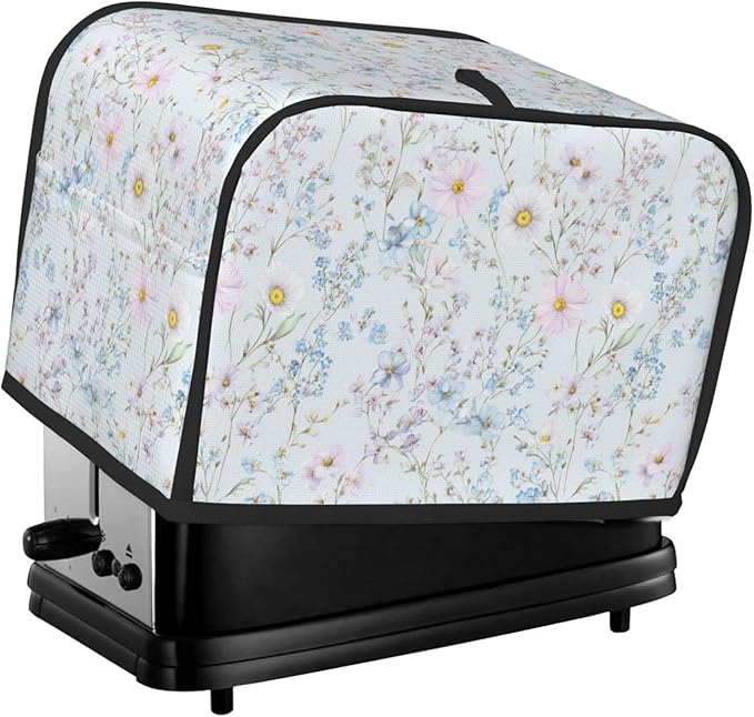 2 Slice Toaster Cover for Kitchen Pastel Wildflower Flower Waterproof and Dustproof Toaster Dust Cover with Side Pockets Decorative Universal Cover for Wide Slot Toasters and Small Appliances
