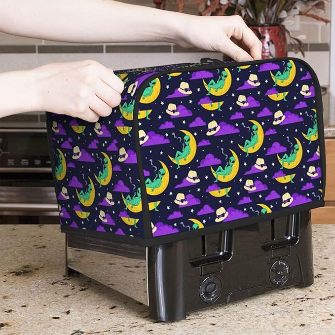 2 Slice Toaster Dust Cover with Pocket, Stain Resistant & Washable, Fingerprint Protection Kitchen Cover Funny Alien Moon Sky