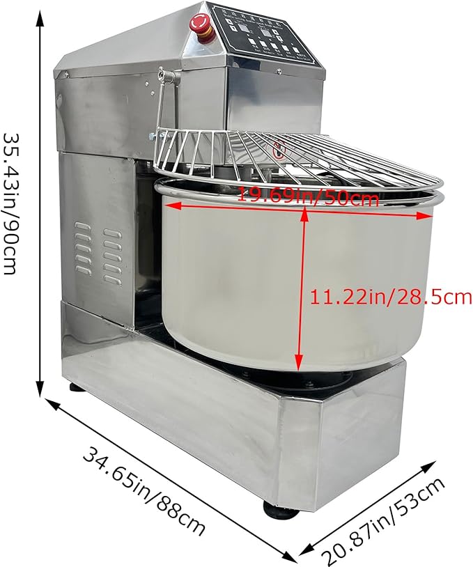TECHTONGDA Commercial Dough Mixer Food Mixer with Time Setting, 50L Stainless Steel Stand Mixer for Bakery, Pizzerias & Kitchens, Heavy Duty Pizza & Bread Dough Mixer with Double Action, Double Speed